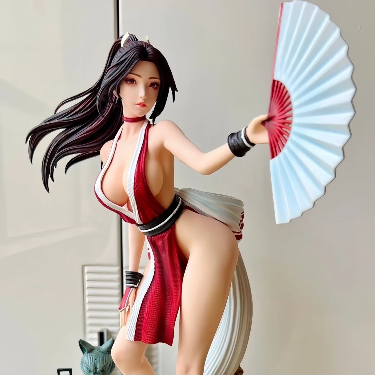 43cm Mai Shiranui Folding Fan Pretty Girl Handmade Anime Doll Scene Statue Collection Handmade Desktop Ornament Gift