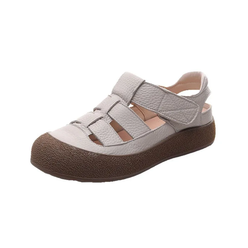 Xmwrlw 2025 sandálias de verão de couro genuíno para mulheres sapatos sola de borracha antiderrapante senhoras verão sandálias casuais sapatos planos 