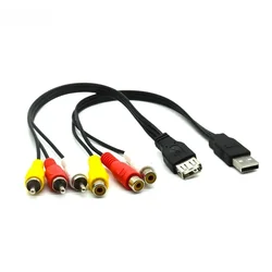 1pcs USB Male Plug To 3 RCA Female Adapter Audio Converter Video AV A/V Cable USB To RCA Cable For HDTV TV Television Wire Cord