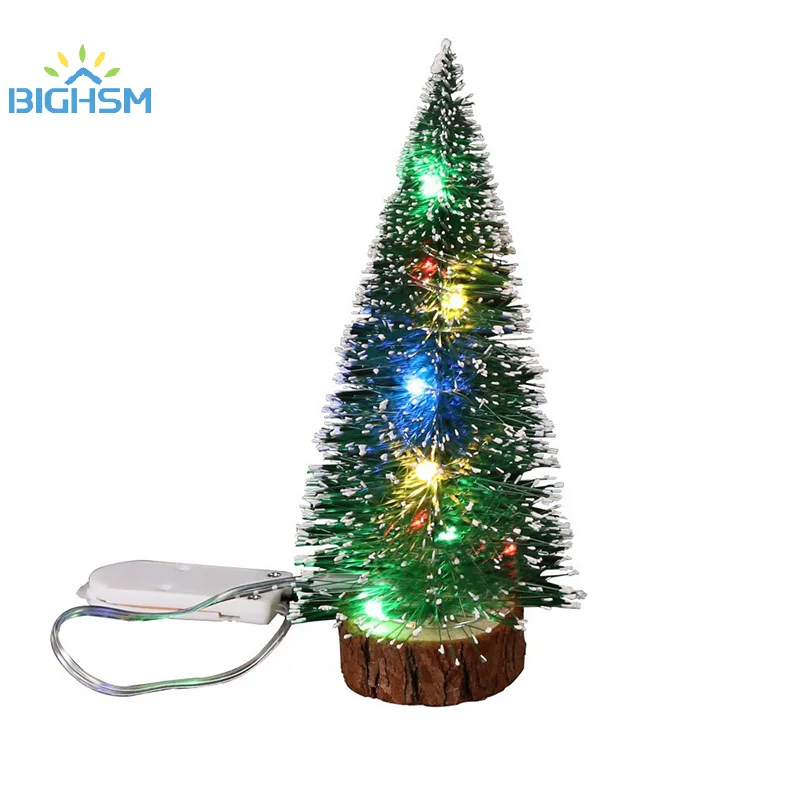 10/15/20/25 سنتيمتر الاصطناعي شجرة عيد الميلاد الخشبية الصغيرة مع شريط ملون ضوء زخرفة برج الصنوبر الصغيرة السيزال شجرة عيد الميلاد ديكور
