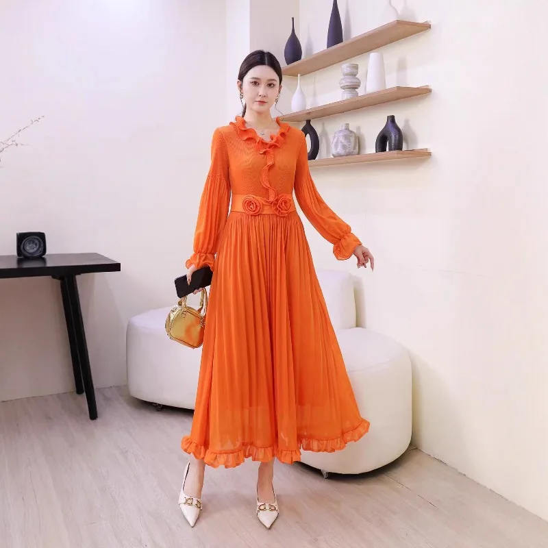 Miyake Abiti A Pieghe 2026 delle Nuove Donne di Estate Abito a maniche lunghe Increspato Pieghe Pressate Elegante Temperamento Gonna Plisse