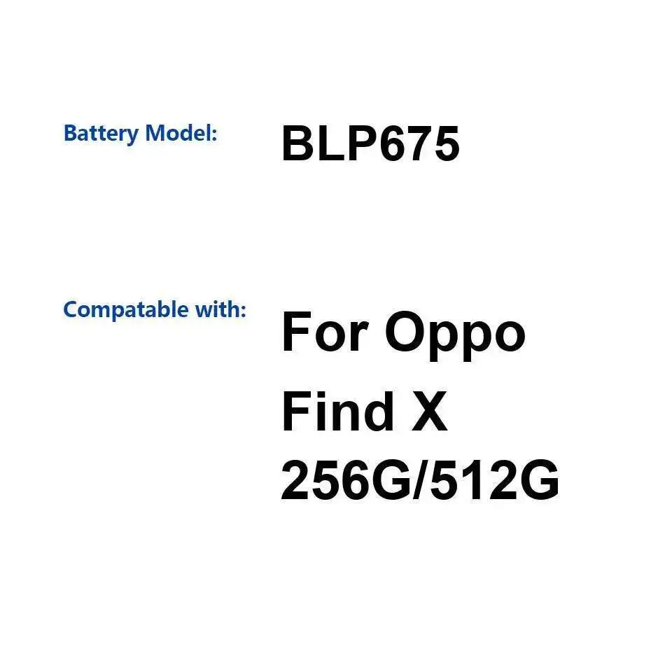 

Mobile Phone Battery BLP675 For Oppo Find X 256G 512G Long Lasting 3400Mah