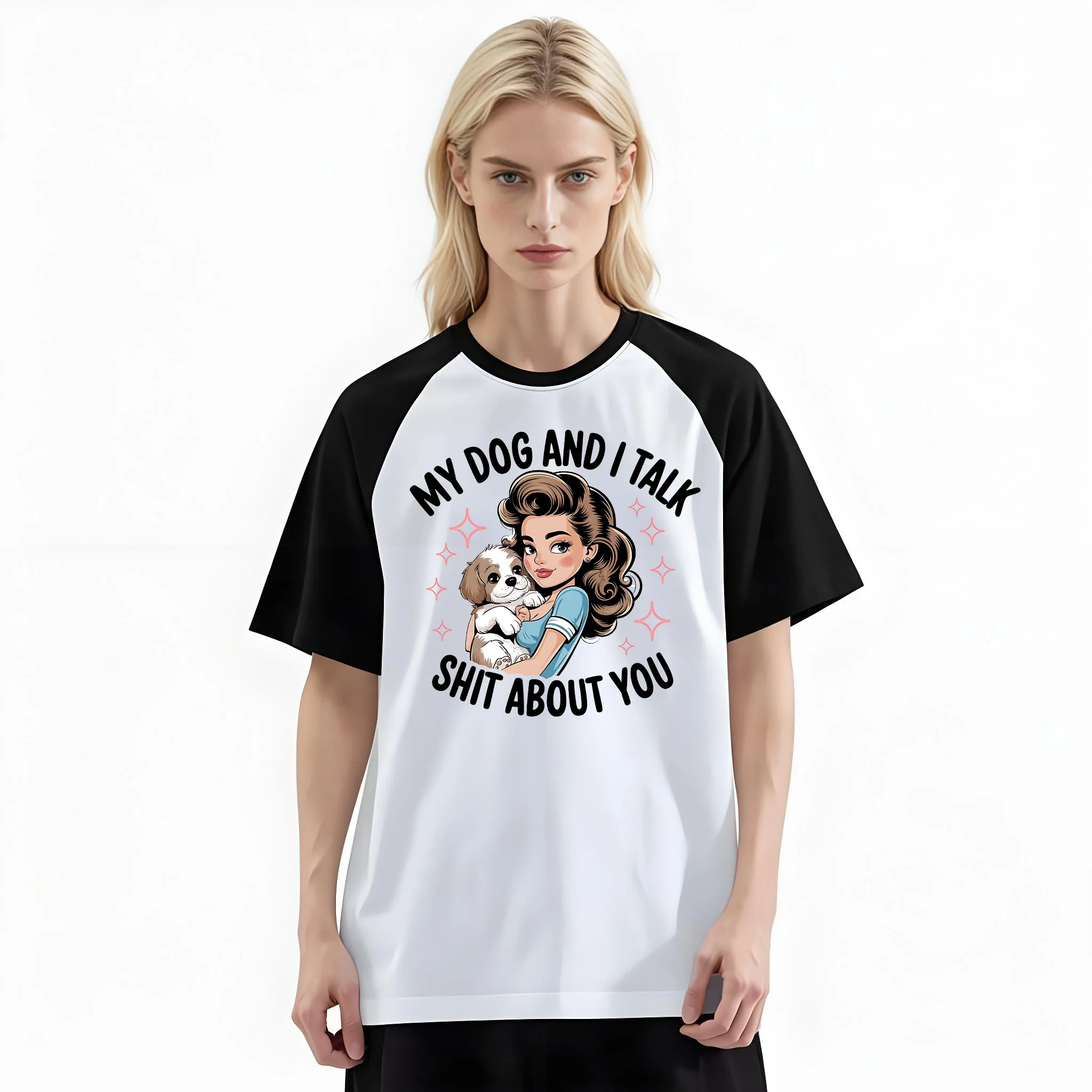 Women'S Fashion Raglan Sleeve T-Shirt, My Dog And I Talk Shit About You Funny Pet Lover Printed, Summer Casual Comfortable Tee, Women'S Everyday Short-Sleeve Top