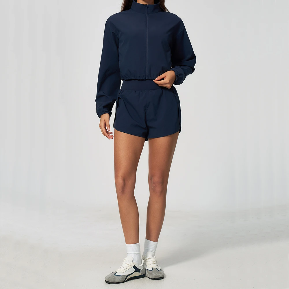 Yoga Set Women 2 Piece Tracksuit Sportswear Suit Outfits Clothing Cropped Jacket Shorts Set Fitness Running Workout Gym Training