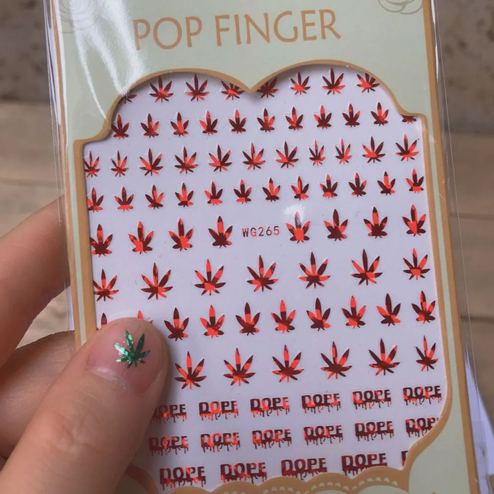 女の子女性用ネイルチップミックスアクリルサロンウィードリーフデザインセルフ接着ネイルステッカーマニキュアデコレーション