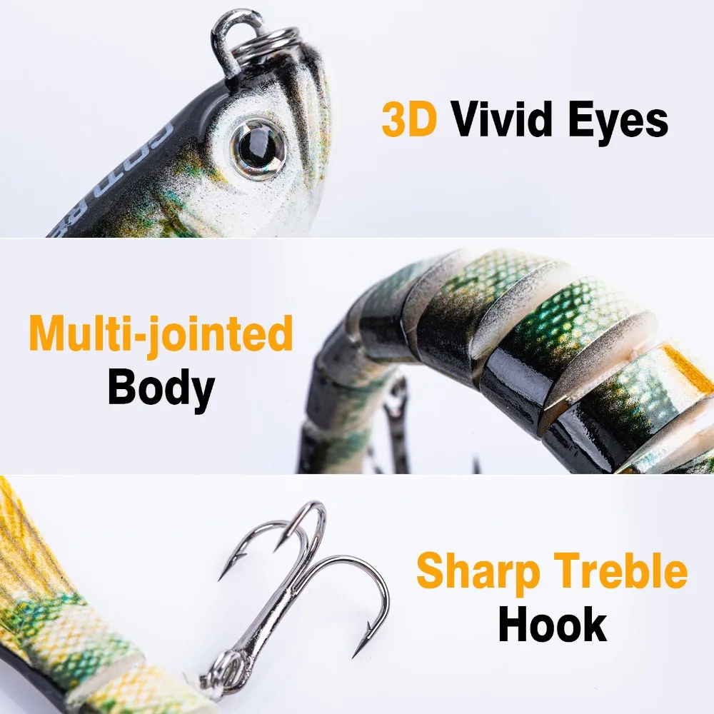 Goture 10/13.6cm Big Size Soft Tail Swimbait Multi Jointed Fishing Lure 10.6g/25g Swimming Bait for Bait Bass Pike Lure