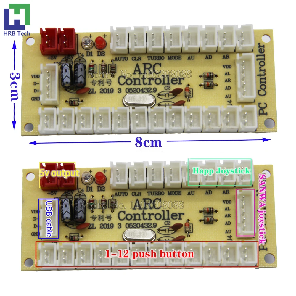 hapikuro Joystick Arcade USB para PC e Raspberry Pi