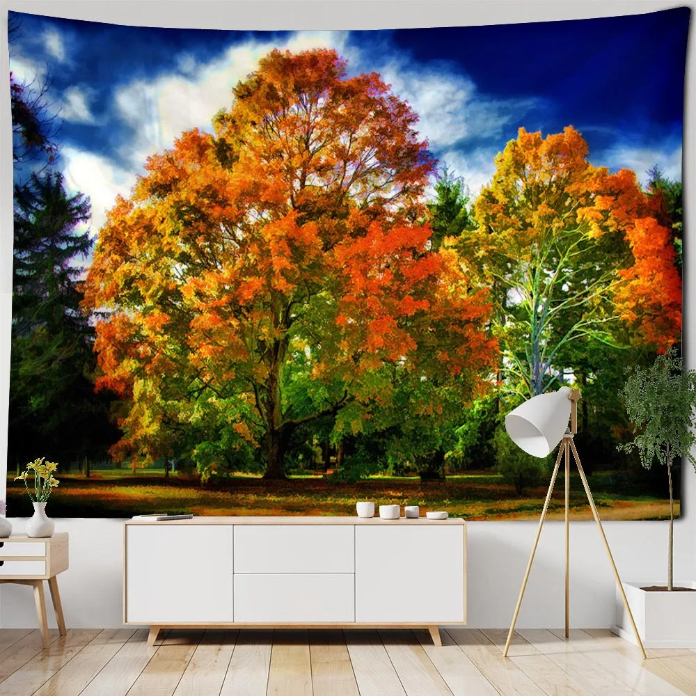 Sunshine Forest Wandteppich, Polyesterstoff, Schlafzimmer, Wohnzimmer, Sofa, Teppich, böhmischer Stil, Kunstdekoration