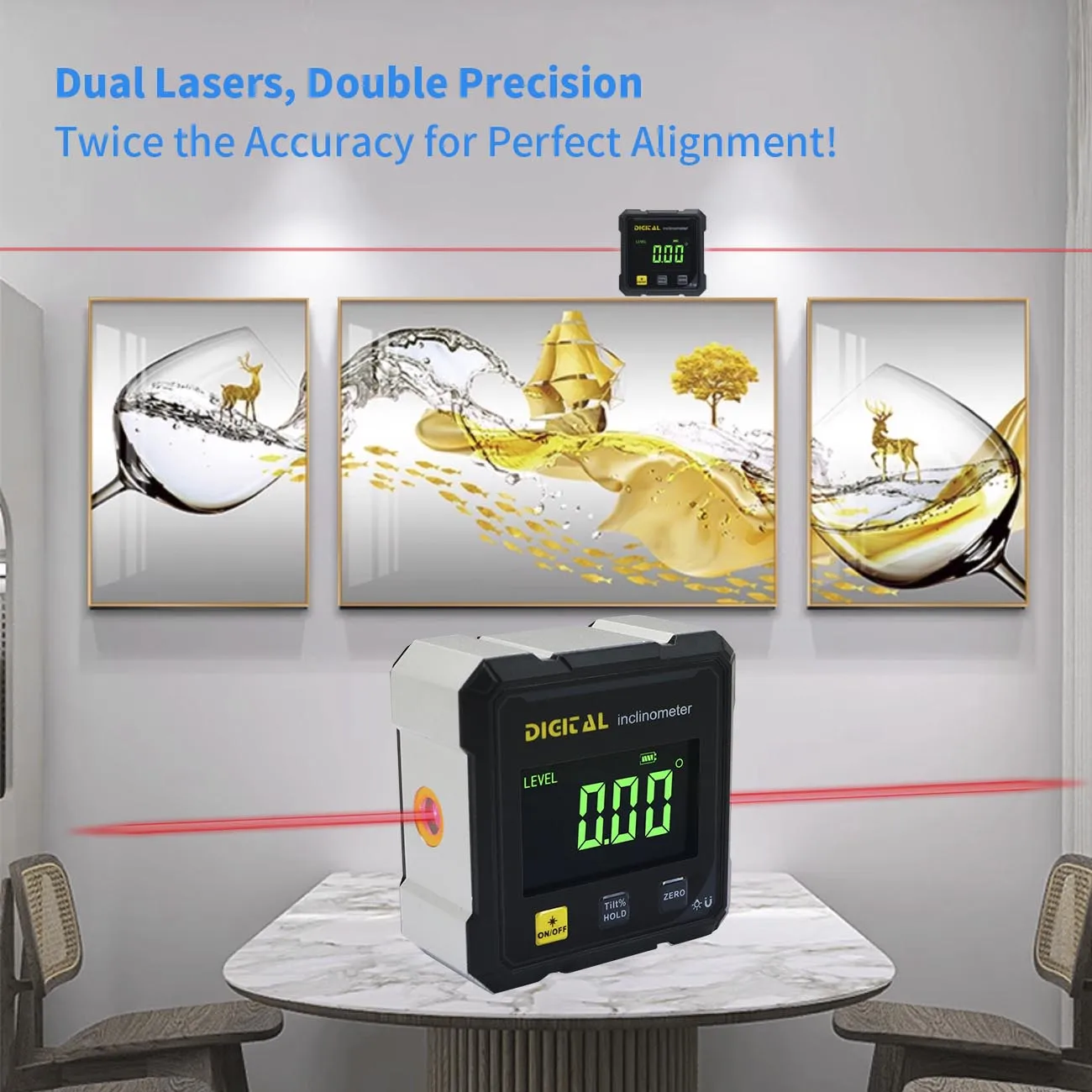 SHAHE Digital Angle Finder with Electronic Laser 4-Side Strong Magnetic Angle Gauge Woodworking Measuring Tool