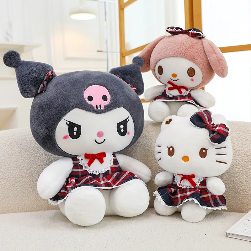 20-55CM Internet Celebrity New Cute Plaid Dress Bow Black Eye Plush Toy Girl Birthday Gift Pillow Child Comfort Doll