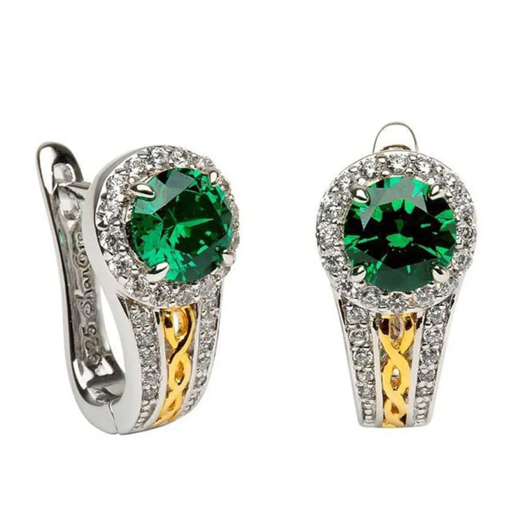 Gold Two-color Emerald Zircon Personality Earrings Fashion Temperament Personality Jewelry Jewelry Jewelry for Banquet