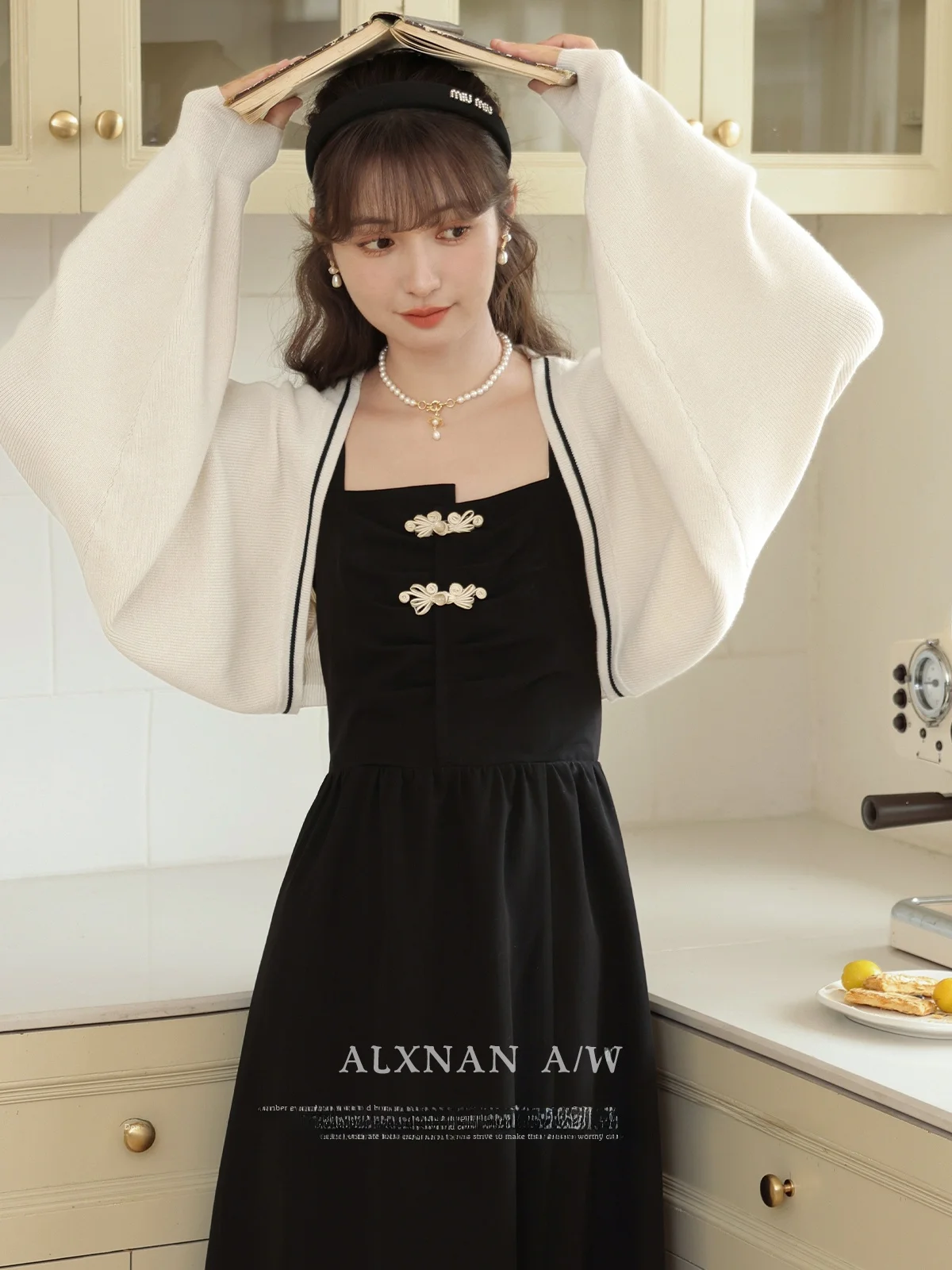 

Ele College Sle Women's Dr by Lu Xiang Nan Morning Coast Series Slimming Sweet Skirt Long Sve Square Collar