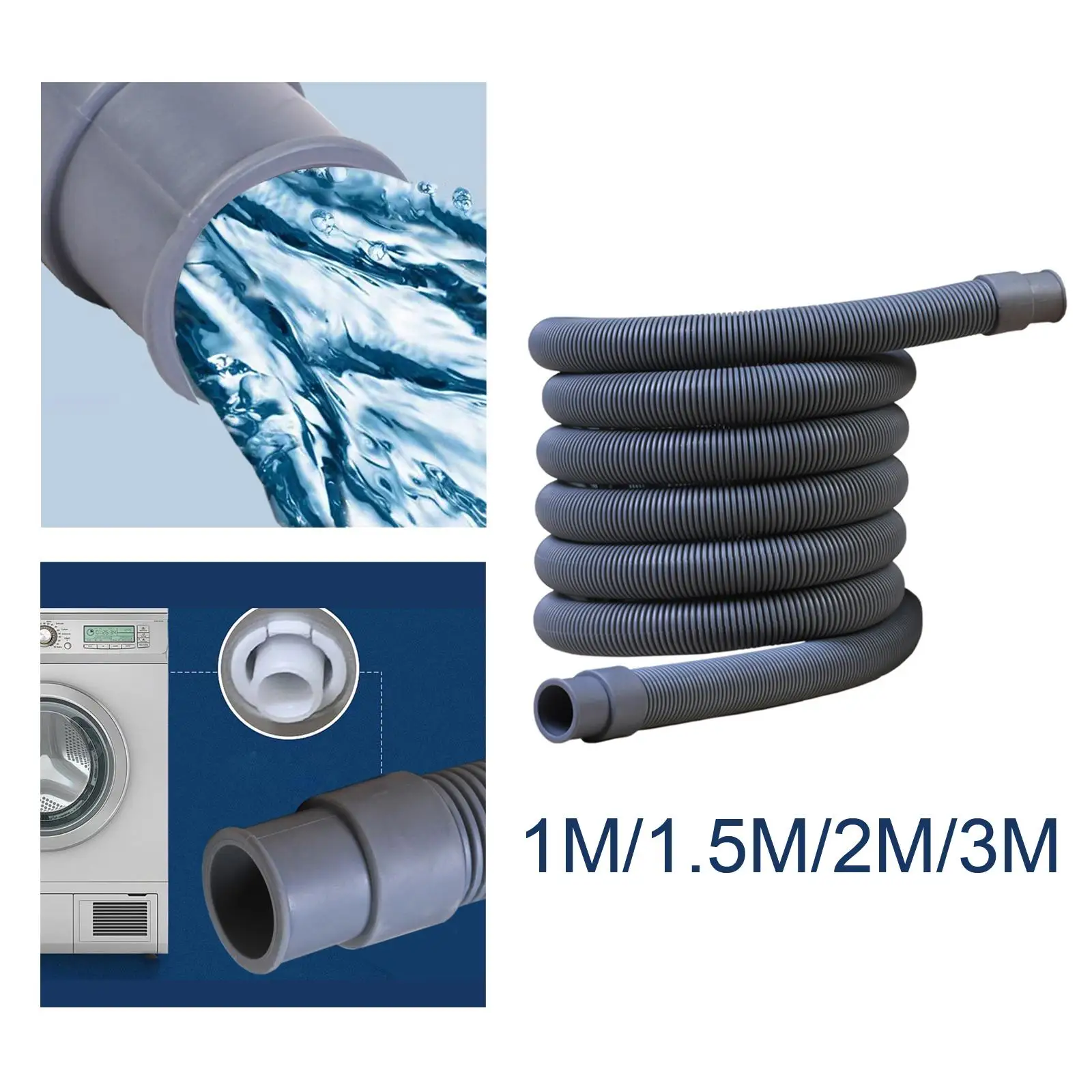 Washing Machine Drain Hose Flexible Replacement Pipe Stretchable Corrugated Soft Tube PP Material Discharge Outlet for Laundry