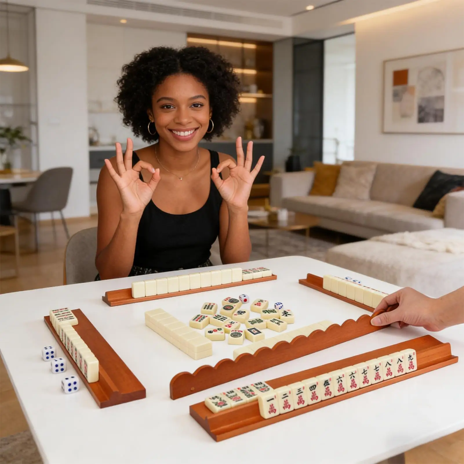 Mahjong Racks with Pushers 4 Piece Magnetic Wooden Tiles Tray Mahjong Racks and Pushers for Game Christmas Travel Home Beginner