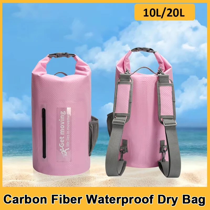 10L/20L Carbon Fiber Waterproof Dry Bag,Hand-Held Bucket Bag, Waterproof Bag, Beach Drifting Swimming Bag, Outdoor Backpack