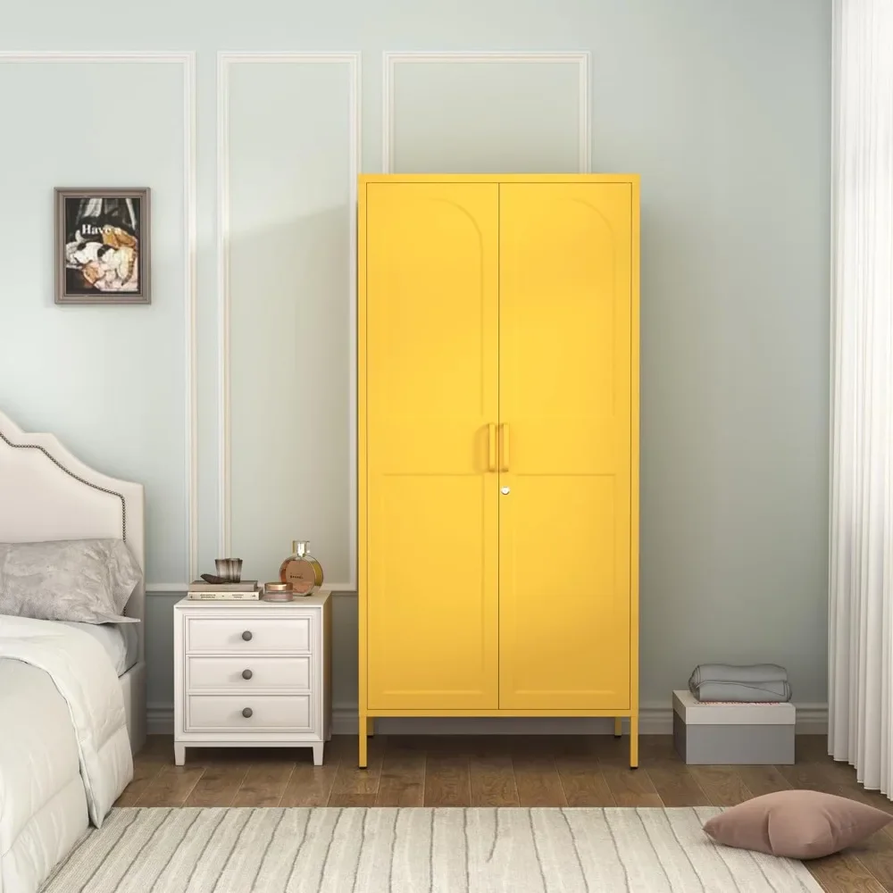 

Металлический шкаф-гардероб с дверцами и замком, 67-дюймовый шкаф для хранения с регулируемыми полками и штангой для вешалок для дома и офиса