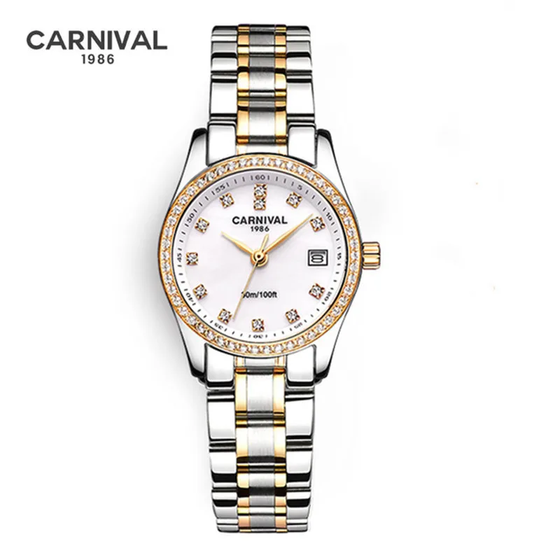 CARNIVAL Fashion Watch for Women Brand Luxury Ladies Stainless Steel Girls Quartz Wristwatches 30m Waterproof Womens Reloj Mujer