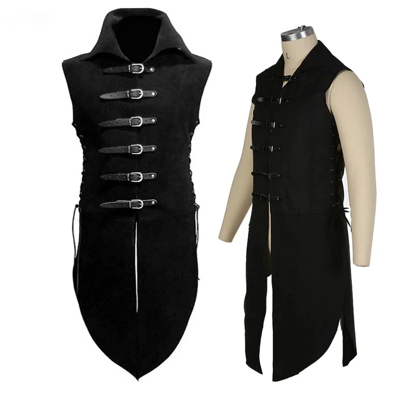 

New Man's Medieval Fantasy Clothing Gothic Tunic Renaissance Vest Up Outerwear Eif Warrior Coats Outerwear Pirate Costumes