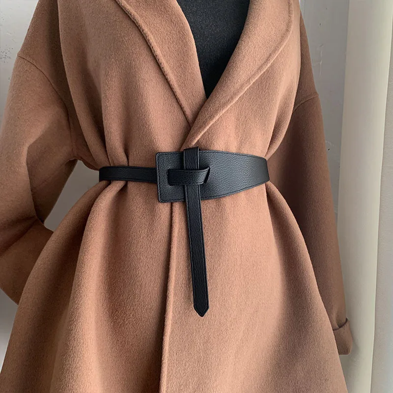 Designer Belts For Women High Quality Knot Soft Pu Leather Long Waistband Female Waist Wide Coat Corset Belt Cummerbunds