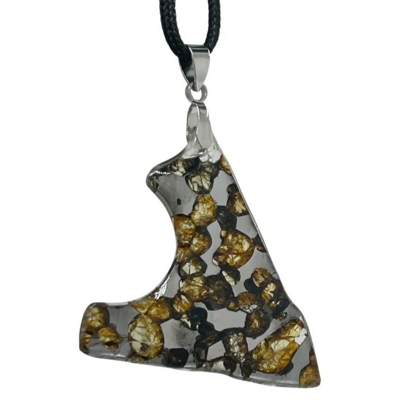 Natural Seymchan Pallasite Meteorite Necklace Irregular Olivine Iron Meteorite Unique Pattern Collectible Cosmic Jewelry LB188