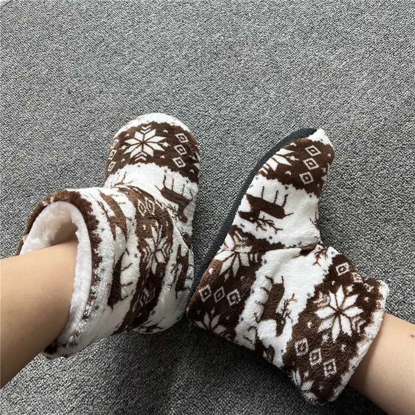 Home Slippers Boots Womens Winter Warm Indoor Christmas Elk Fur Contton Plush Anti Skid Non Slip Soft Deer Female Floor Shoes