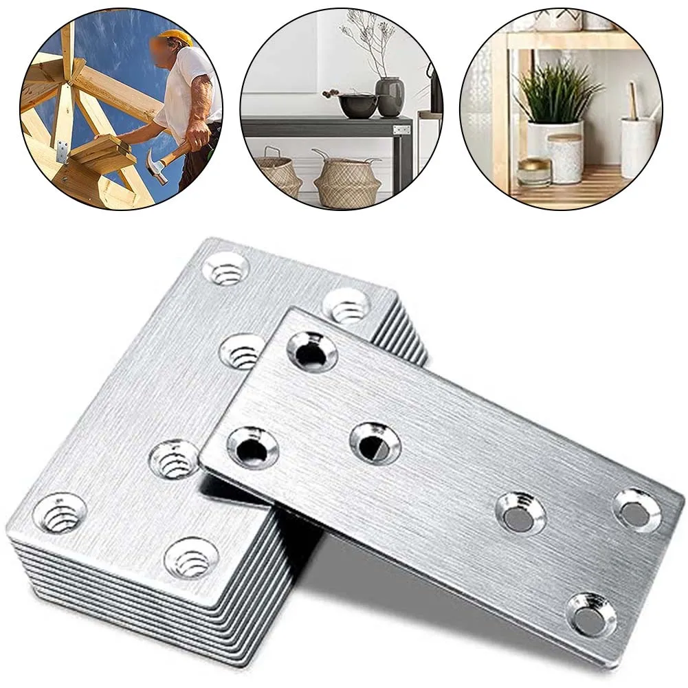 10pcs Stainless Steel Angle Code Fixing Bracket Straight Four Hole Fixed Angle Bracket For Cabinets Drawers Shelf Brackets