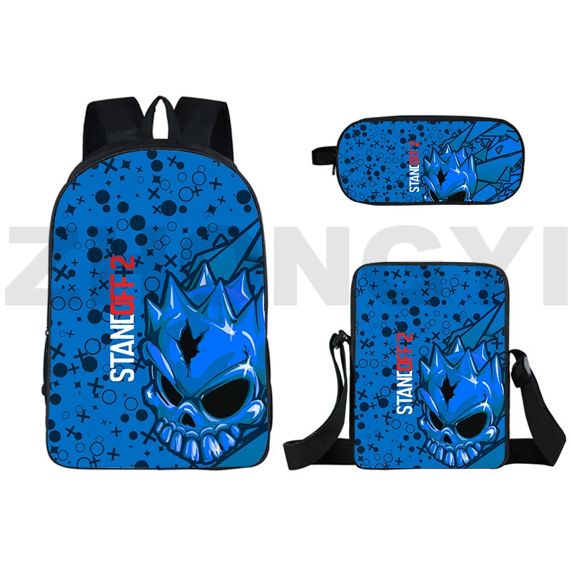 Mochila escolar para estudantes universitários Impressão de desenhos animados Mochila Standoff 2, grande capacidade, estojo de lápis, bolsa de ombro 3 peças por conjunto