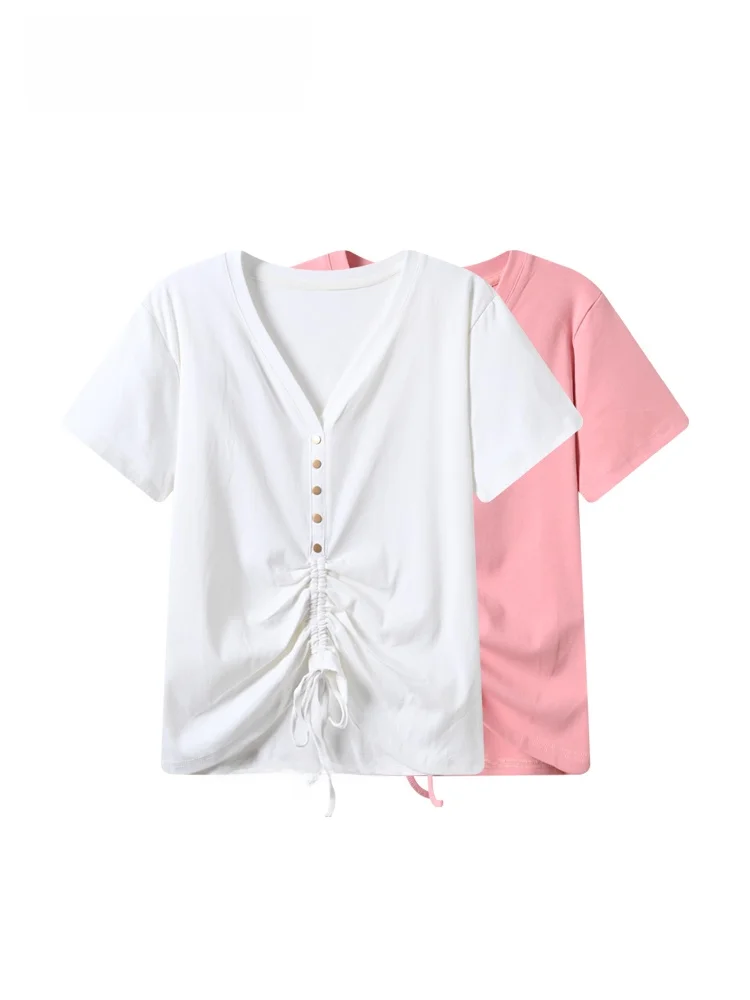 

plus Size Women's T-Shirt Short Sleeve V-Neck Irregular Hem Summer Fashion Slimming Top Knot Loose Fit Polyester