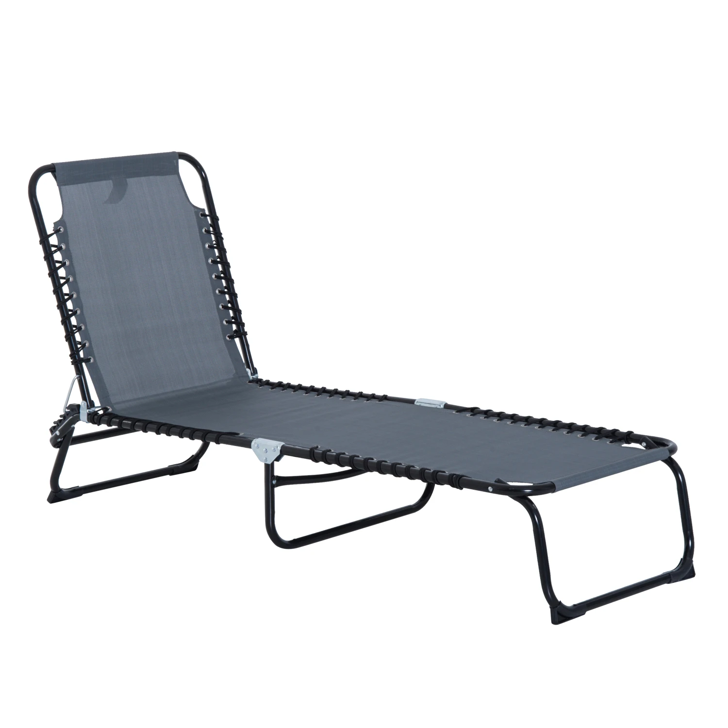 Foldable Beach Chaise Lounge 4 Adjustable Positions Tanning Chair, Gray