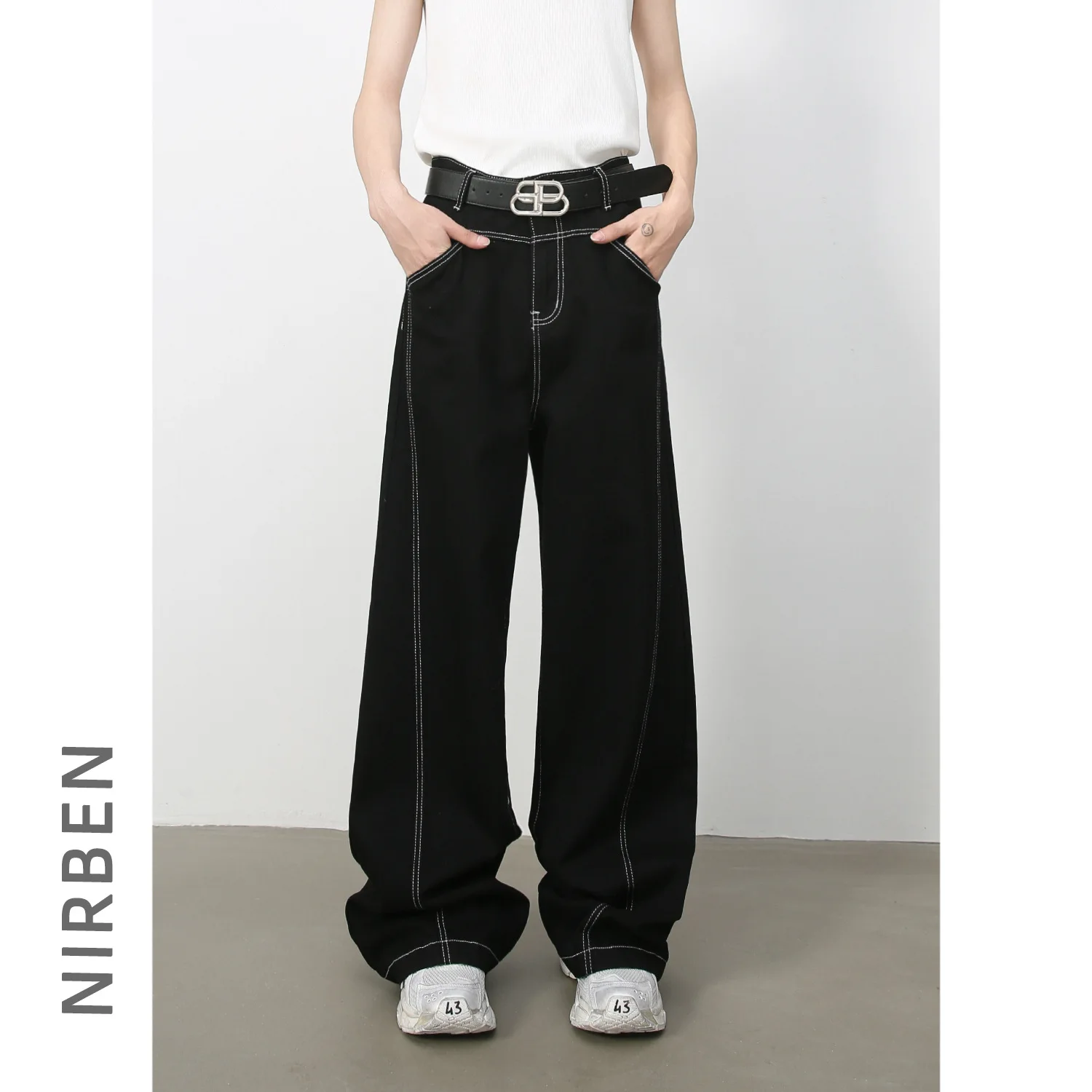 Denim American High Street Wide Leg Jeans Men's Loose Pants