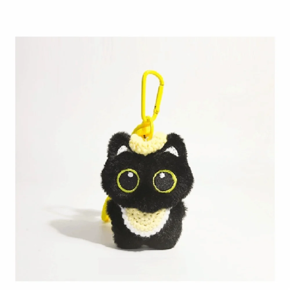 

New Cute Black Cat Keychain with Knitted Hat Shoulder Bag Bag Pendant Bib Car Key Ring School Bag Decoration