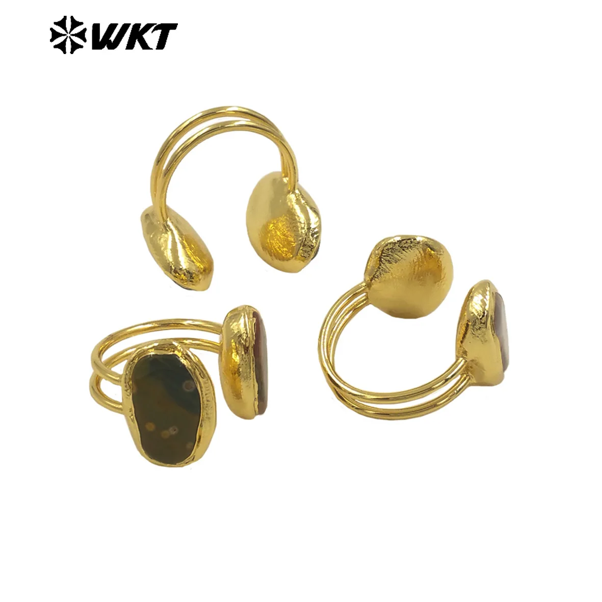 

WT-R565 Exquisite Jewelry Natural Ocean Jasper Stone Ring Gold Electroplated Female Lovely Style Teardrop Shape Wholesale