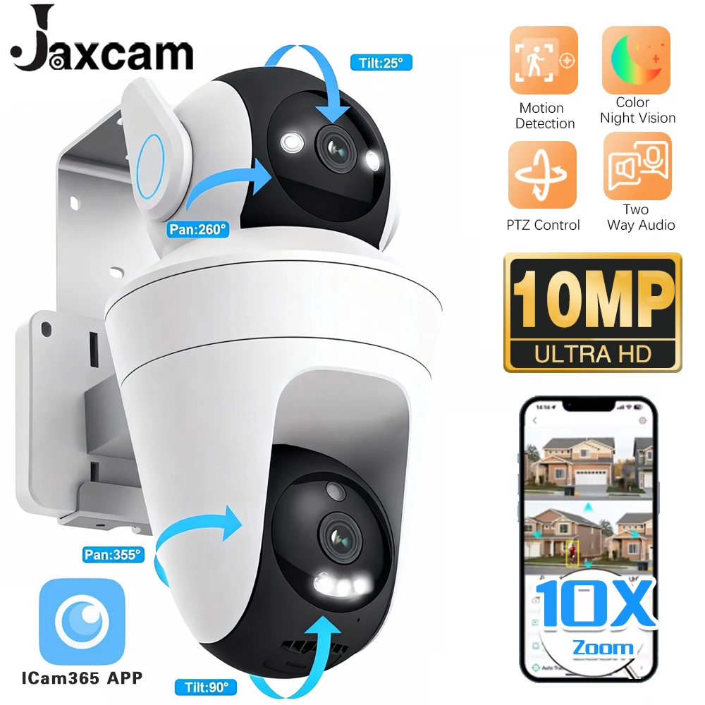 

10-мегапиксельная 5K Wi-Fi IP-камера с 10-кратным зумом и двумя объективами, уличная PTZ-камера безопасности с автоматическим отслеживанием, умная домашняя камера видеонаблюдения 360 ° Видеонаблюдение