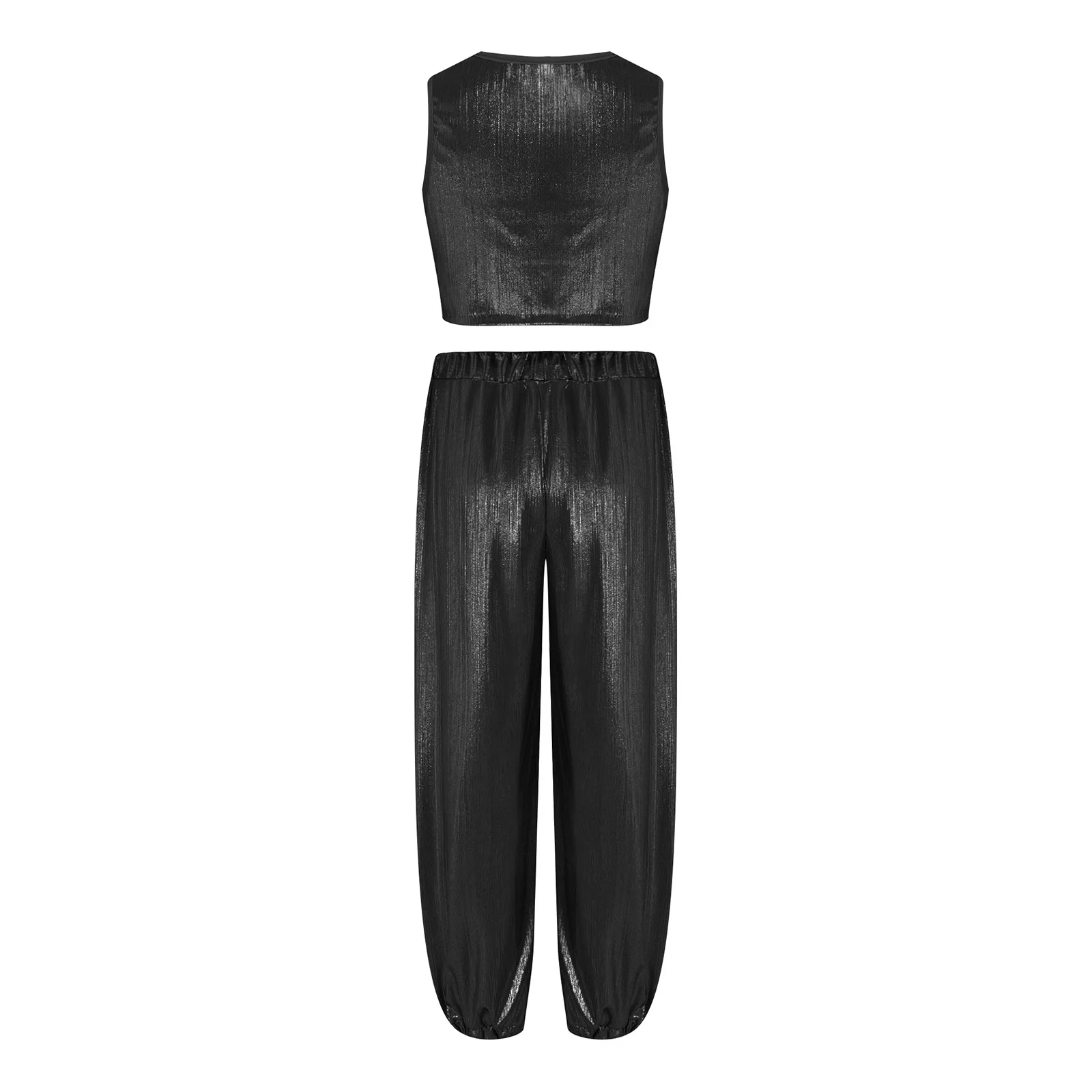 Kinder Mädchen Hip-Hop-Cheerleading-Auftritts-Kostüm Jazz-Tanz-Outfit Metallisch Geripptes Tanz-Outfit Ärmellose Weste mit Hose – Detail 21