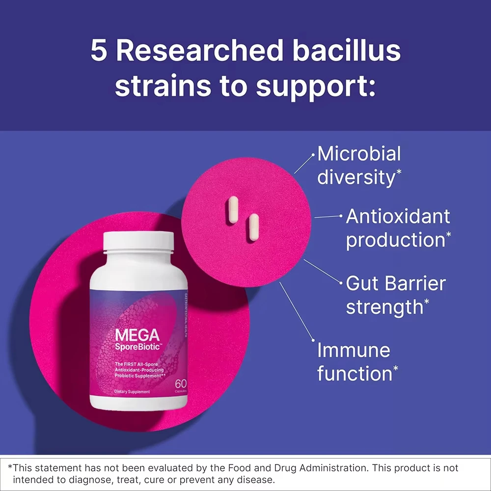 60 Count MEGA SporeBiotic Probiotic Capsules Antioxidant‑Producing Probiotic Supplement Supports Gastrointestinal Gut Health