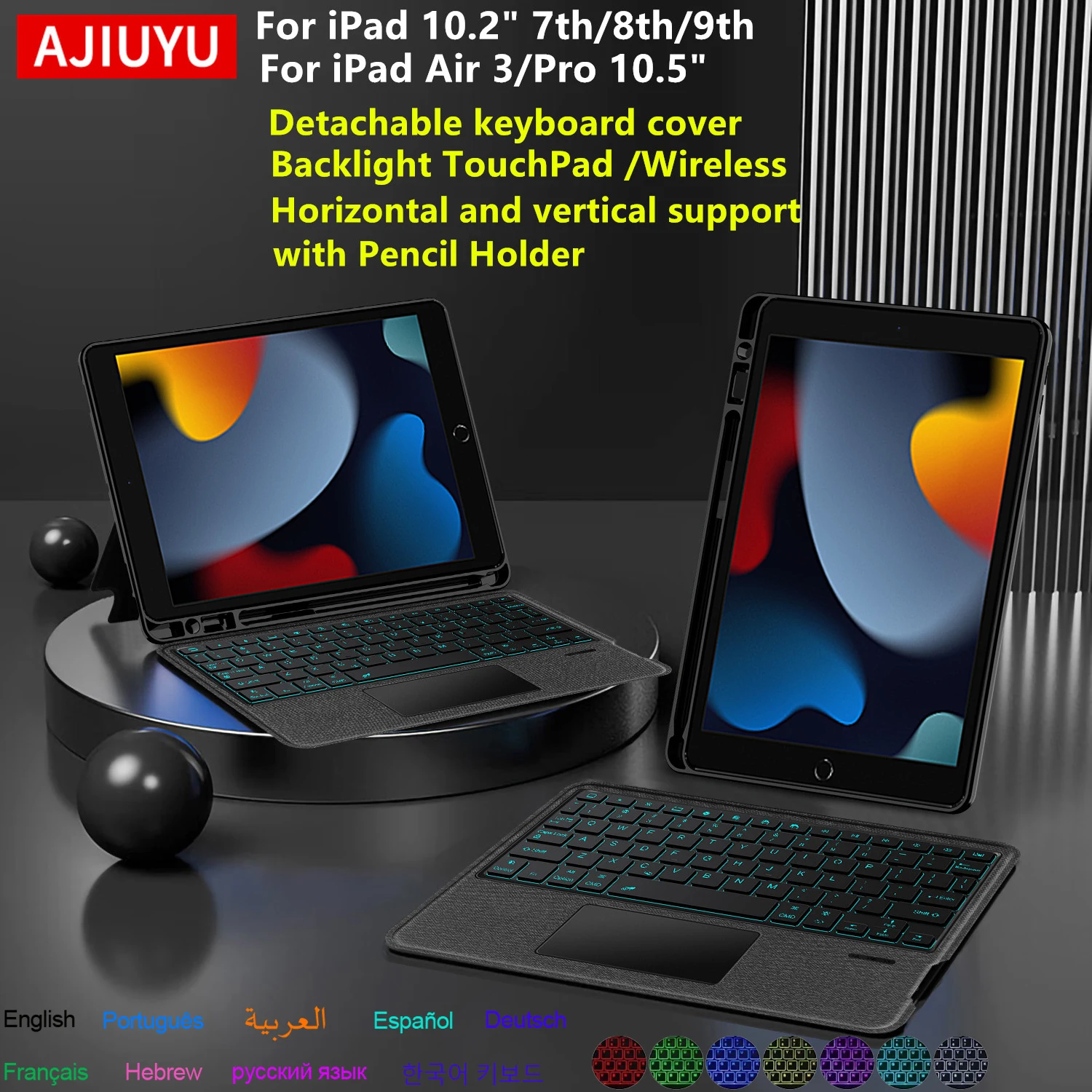 Backlight Magic Keyboard For iPad 10.2 7th 8th 9th Gen Pro 10.5 2017 Air 3 10.5'' 2019 Case Smart Trackpad Cover with Pen Holder