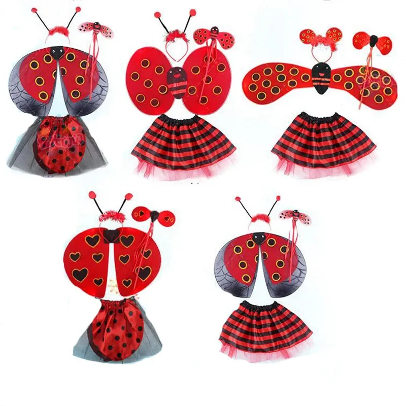 Bee Wings Antenna Headband Fairy Wand Skirt Costume Set Performance Props Girls Princess Gifts Party Dress Decoration Purim