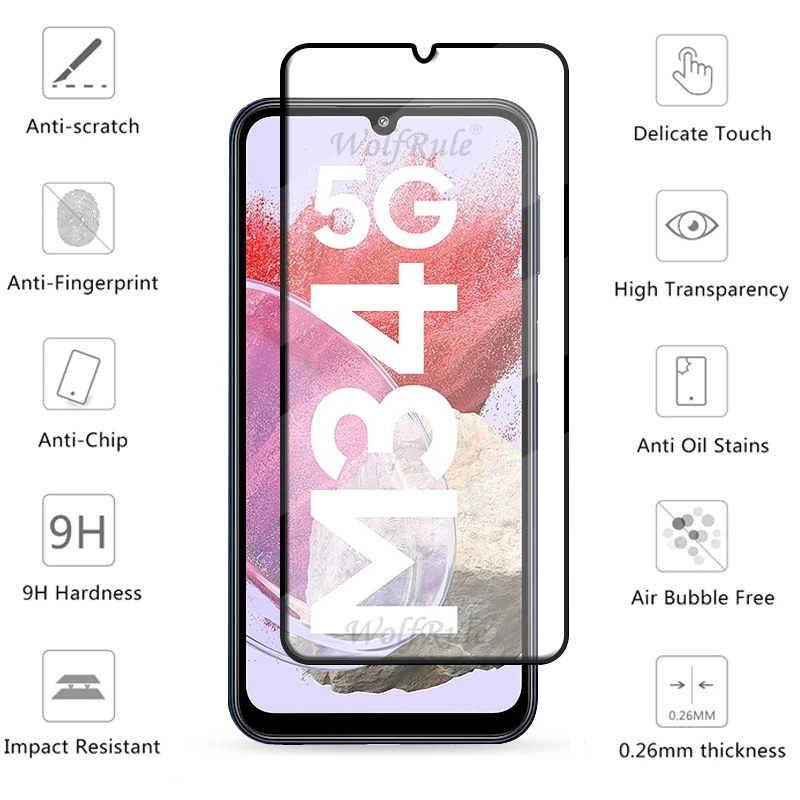 6-in-1 For Samsung Galaxy M34 Glass For Samsung M34 M 34 Glass Full Glue Cover 9H HD Screen Protector For Samsung M34 Lens Glass