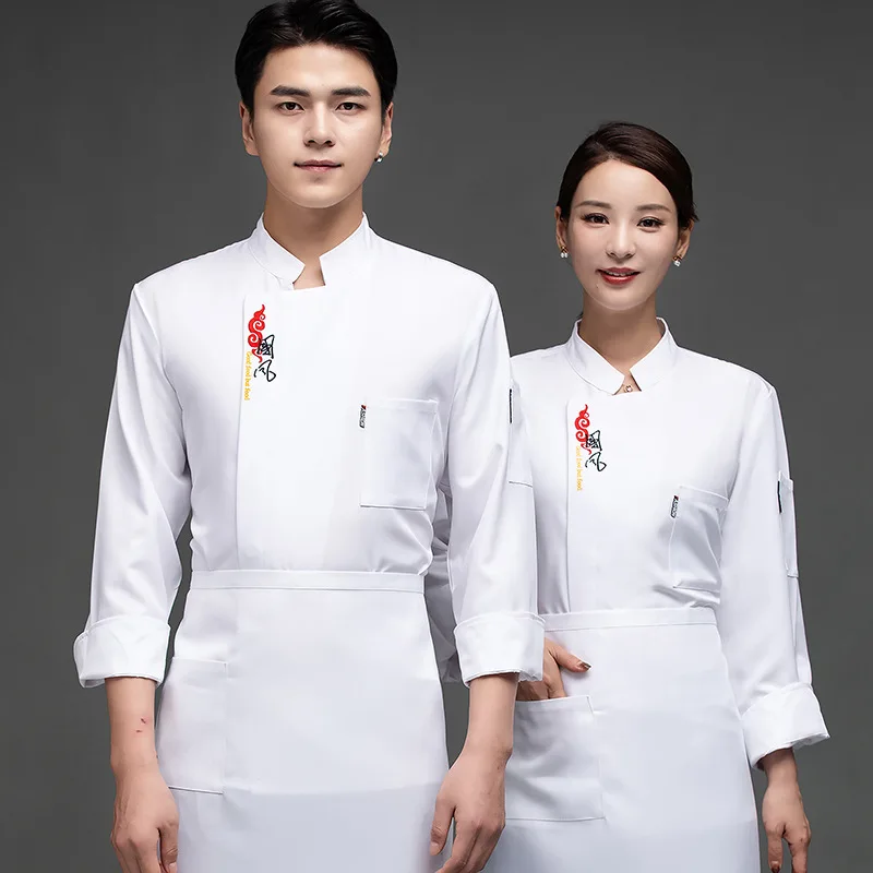 Hotel Chef Overalls Men's and Women's Long Sleeves Short Sleeve Autumn and Winter Rear Kitchen Baking Chef Uniform