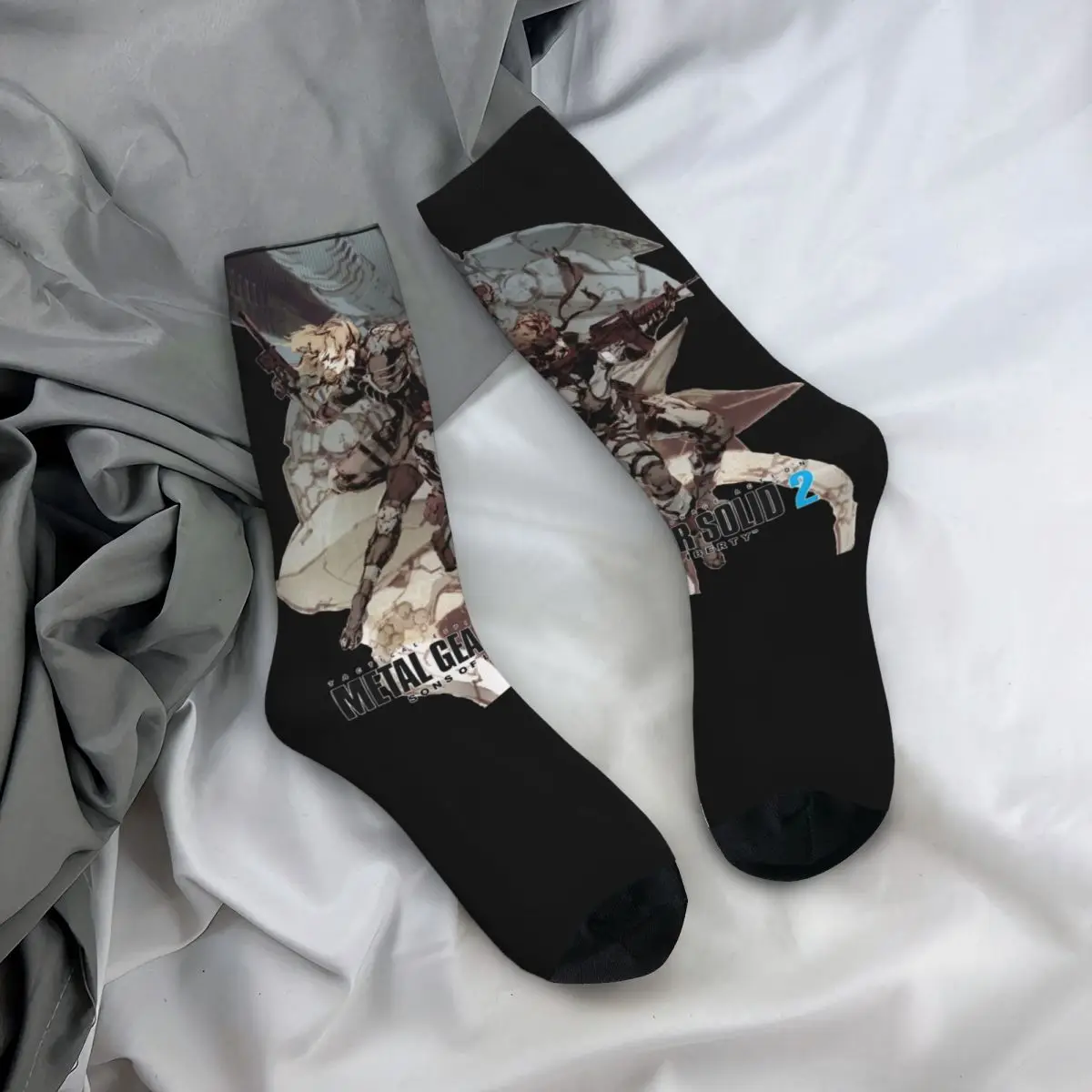 Colorful Metal Gear Solid 2 Raiden And Snake Design Warm Crew Socks Merch All Seasons MGS1 MGS2 Super Soft Long Socks Non-slip