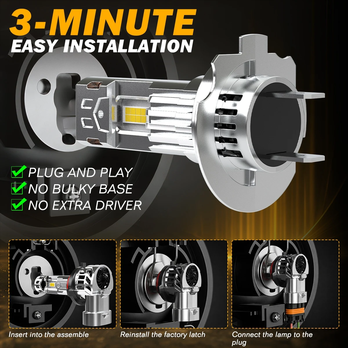 Katur 2pcs H7 Car Led High Low Beam H8 H9 H11 H16 9005 HB3 9012 Hir2 H1 H4 9003 HB2 M8S GC-7035 Chips Super Bright White 6000K