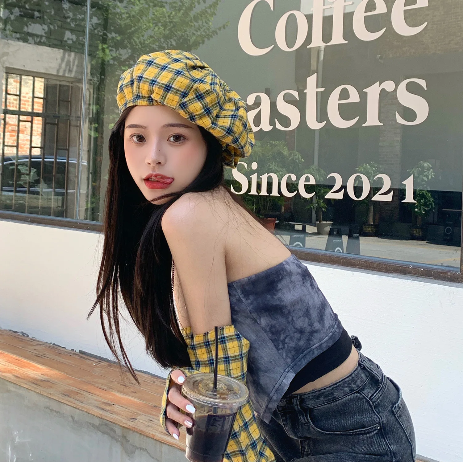 Korean New Style Red Plaid Beret Female Spring and Autumn Niche Cloud Hat Ins Jellyfish Hat Summer