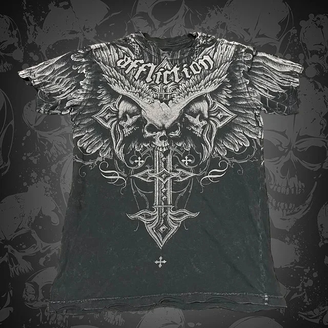 Affliction Street Fashion Baumwoll-T-Shirt mit Musterdruck, kurzärmelig, neu, Harajuku, lässig, locker, Sommer, Unisex, Punk-Rock-Oberteil – Detail 5