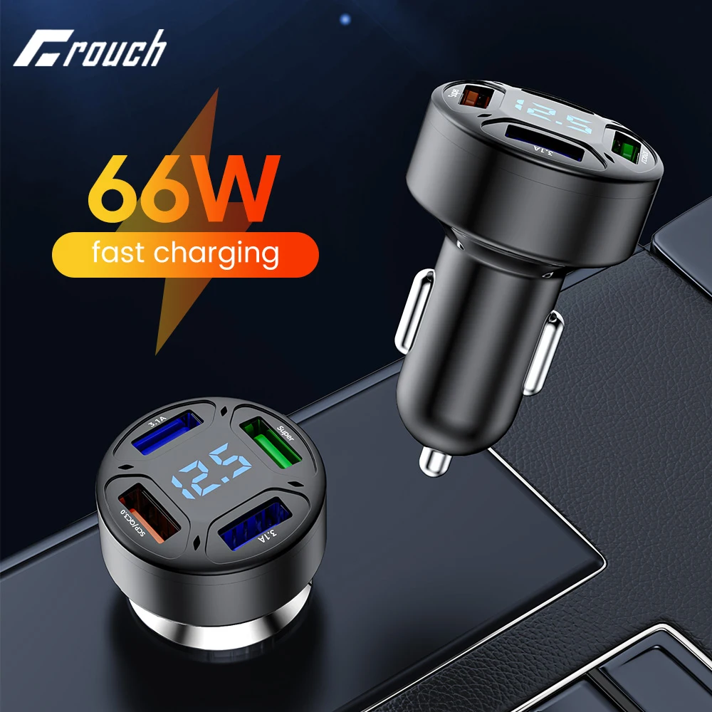 

4 Ports 66W Car Charger Fast Charging QC3.0 Digital Display USB Car Cigarette Lighter Adapter For iphone Samsung Huawei Xiaomi