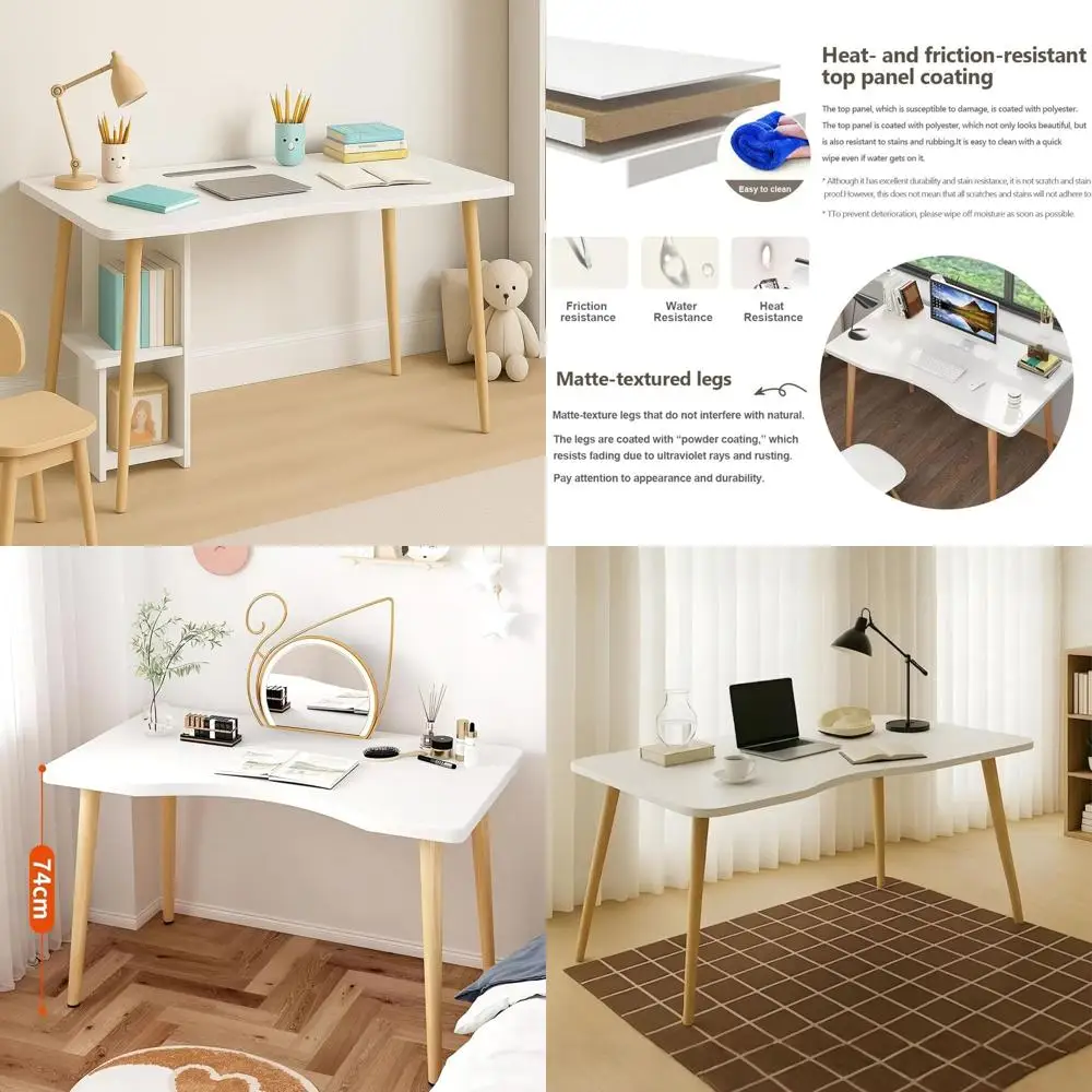 

White Wooden Computer Desk, 40L x 20W x 30H - Sturdy and Elegant Desk for Home Office, Bedroom, or Study