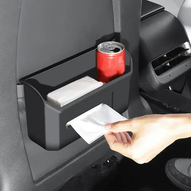 Scatola di immagazzinaggio in TPE per Tesla Model 3 Model Y 2021-2025 Scatola di immagazzinaggio per sedile posteriore Scatola di fazzoletti Pattumiera Accessori multifunzionali