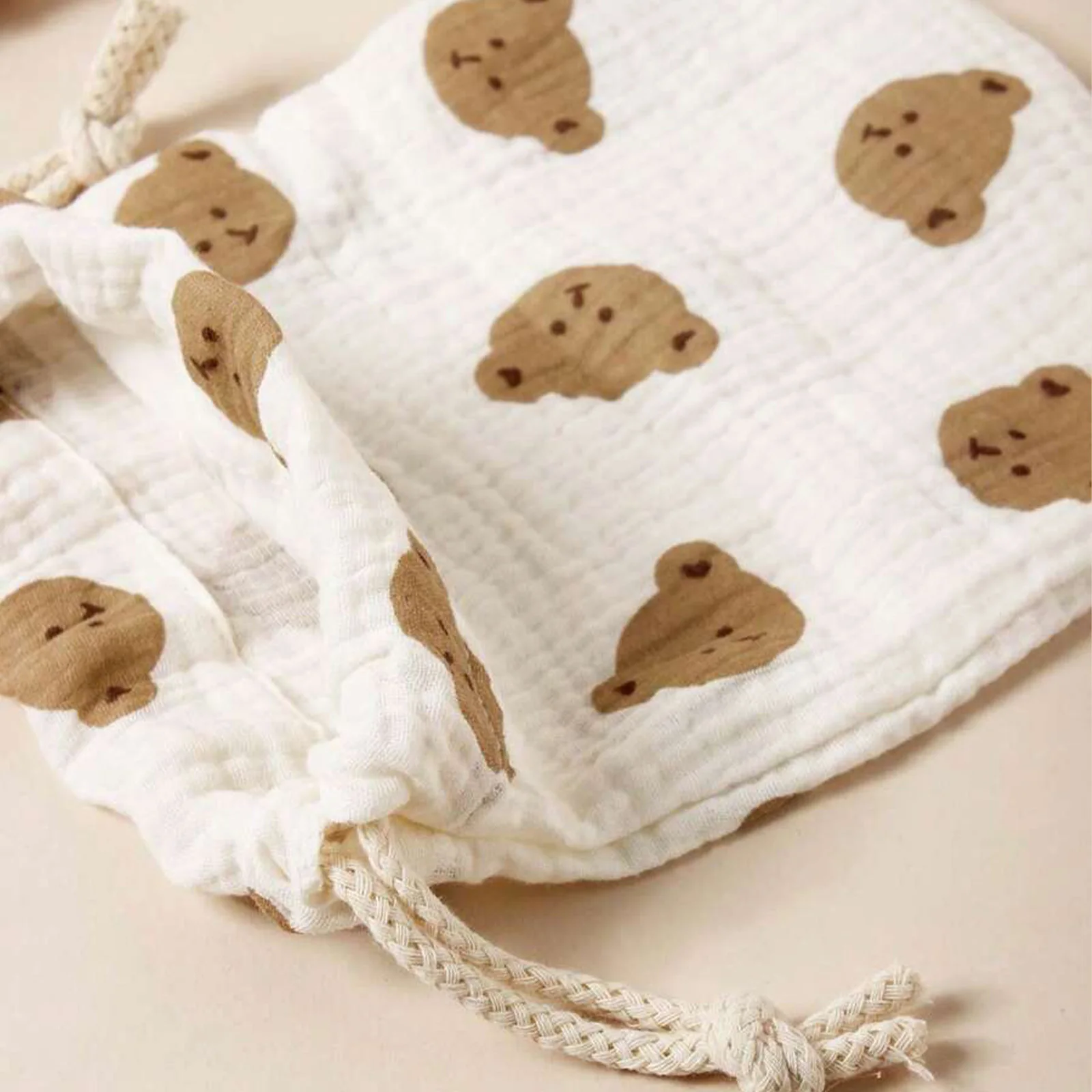 Mommy Bag For Outdoor Stroller Hanging Storage Bag Bear Print Drawstring Cute Candy Gift Bag For Baby Dustproof Bag For Room