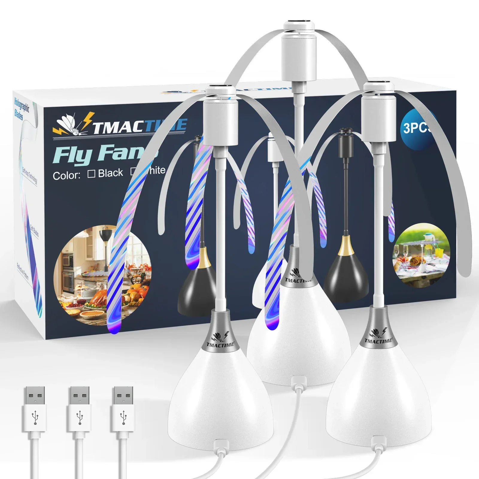 2/3pcs Fly Fans For Tables Effective Fly Repellent Fan Keeps Flies Away With Soft Blades USB Picnic BBQ Party Fly Fans image 3