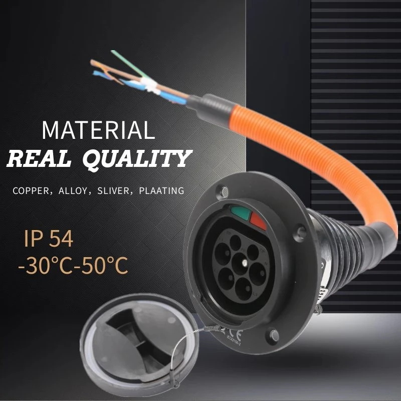 Connecteur EV mâle de Type 2, 32A avec câble de 0.5m, prise IEC 62196 pour le chargement latéral de voiture de véhicule électrique