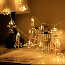 10leds Astronaut Rocket Planet Fairy Light Garland Battery Powered LED Galaxy String Light for Children Christmas Party Decor